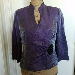 Purple silver shimmer elegant top tunic open back brooch embellished 12P